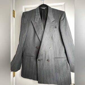 Vtg Pierre Cardin Mens 42 Gray Stripe Double Breasted Suit Jacket Wool Sport